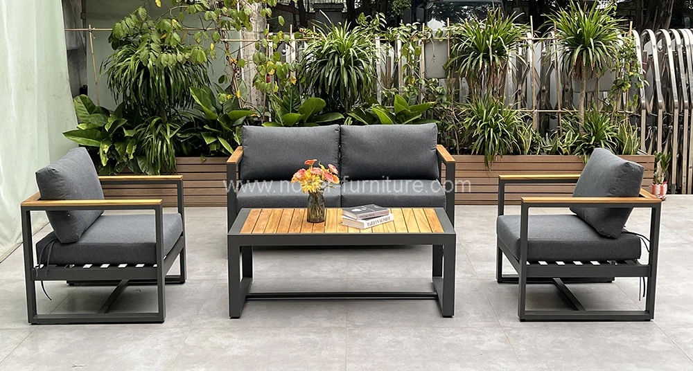 High Quality Outdoor Aluminum Frame Teak Wood Armrest Sofa