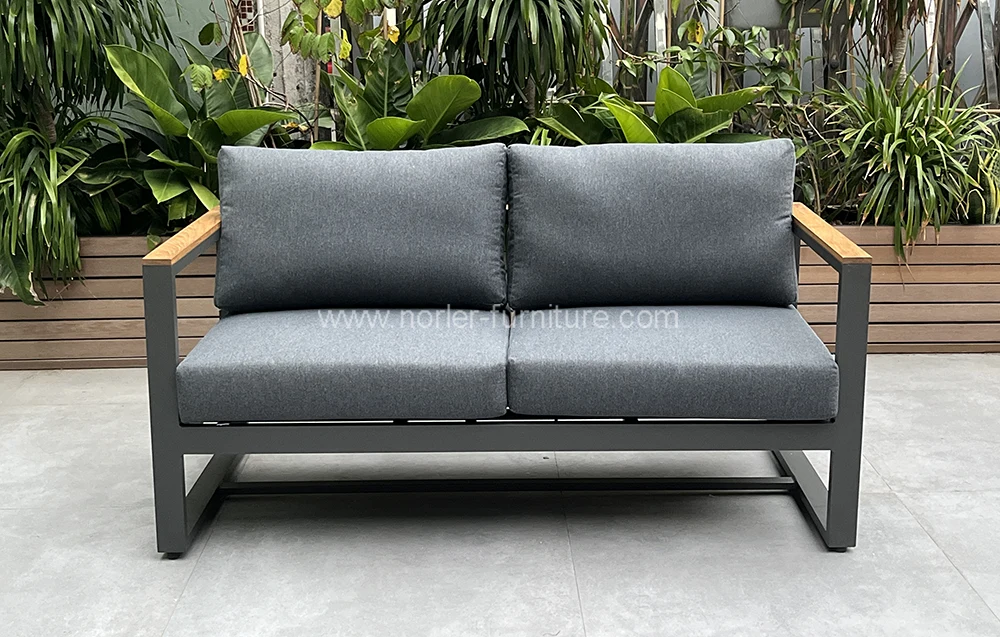 High Quality Outdoor Aluminum Frame Teak Wood Armrest Sofa