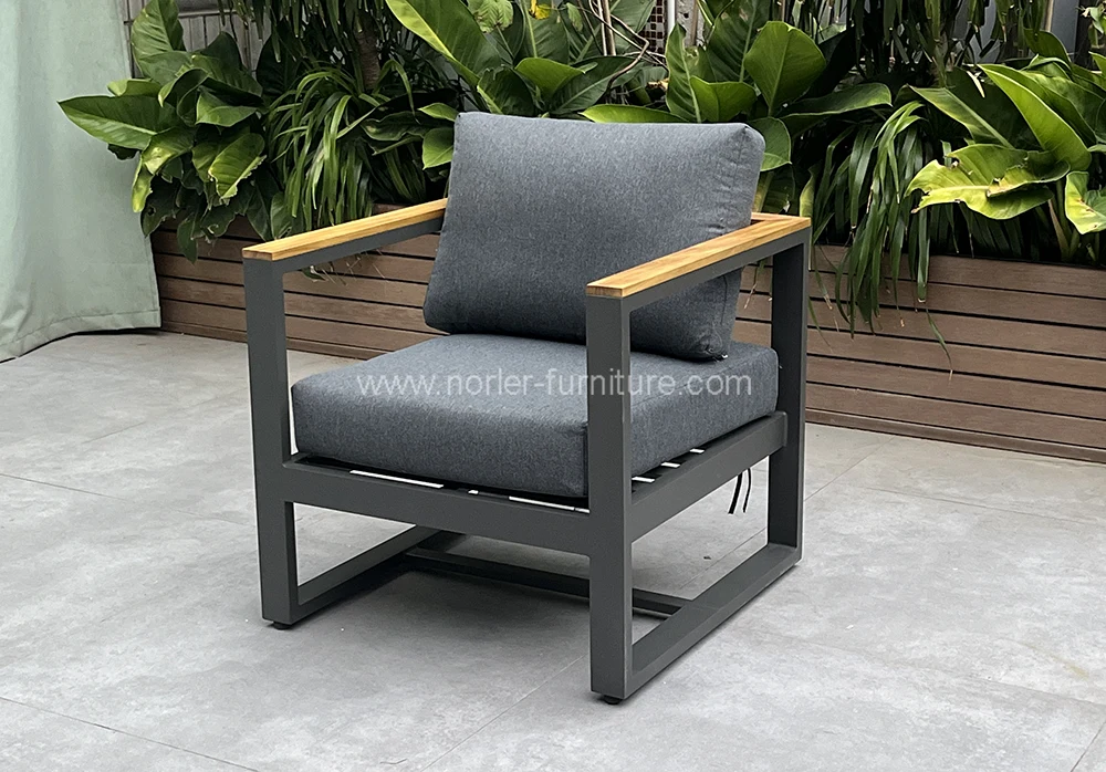 High Quality Outdoor Aluminum Frame Teak Wood Armrest Sofa