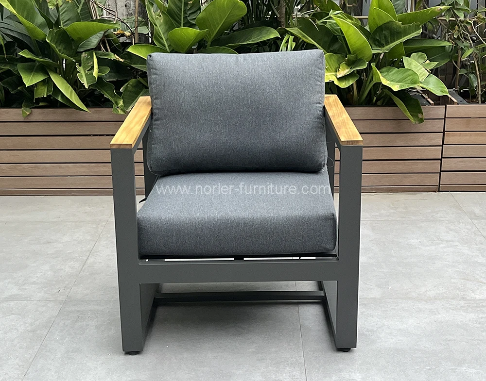High Quality Outdoor Aluminum Frame Teak Wood Armrest Sofa