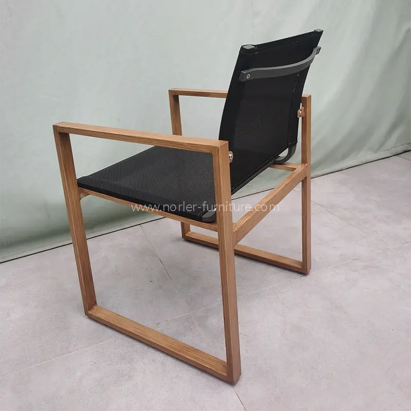 Newest Outdoor Aluminum Brushed Wood Grain Frame Dining Set
