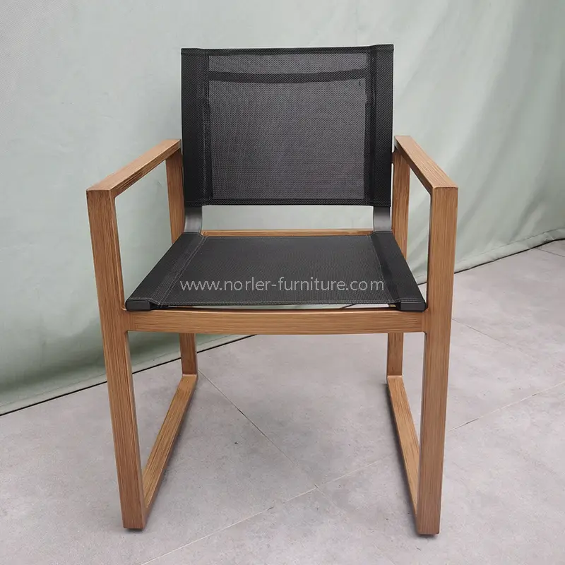 Newest Outdoor Aluminum Brushed Wood Grain Frame Dining Set
