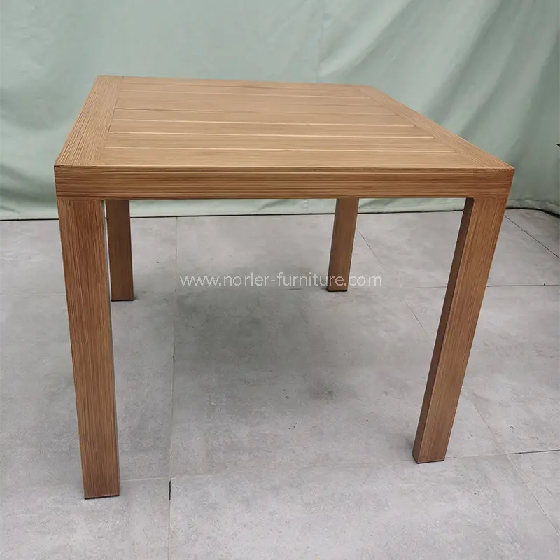 Newest Outdoor Aluminum Brushed Wood Grain Frame Dining Set
