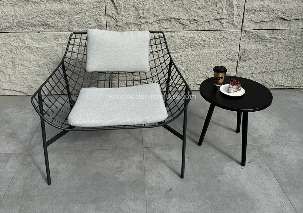 Outdoor Courtyard Black Aluminum Waterproof Cushion Balcony Set