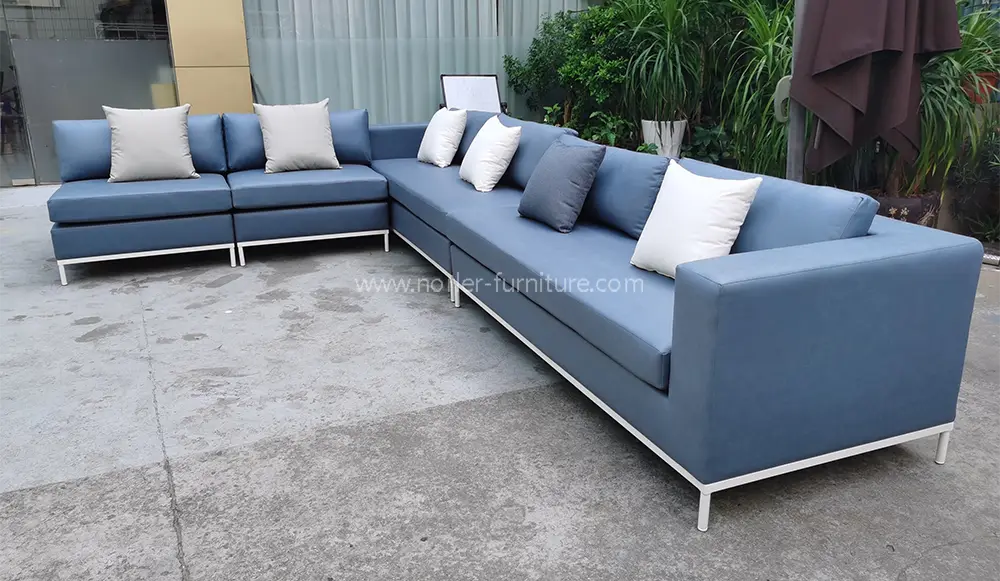 Outdoor Waterproof Blue Leather Aluminum Alloy Frame Sofa