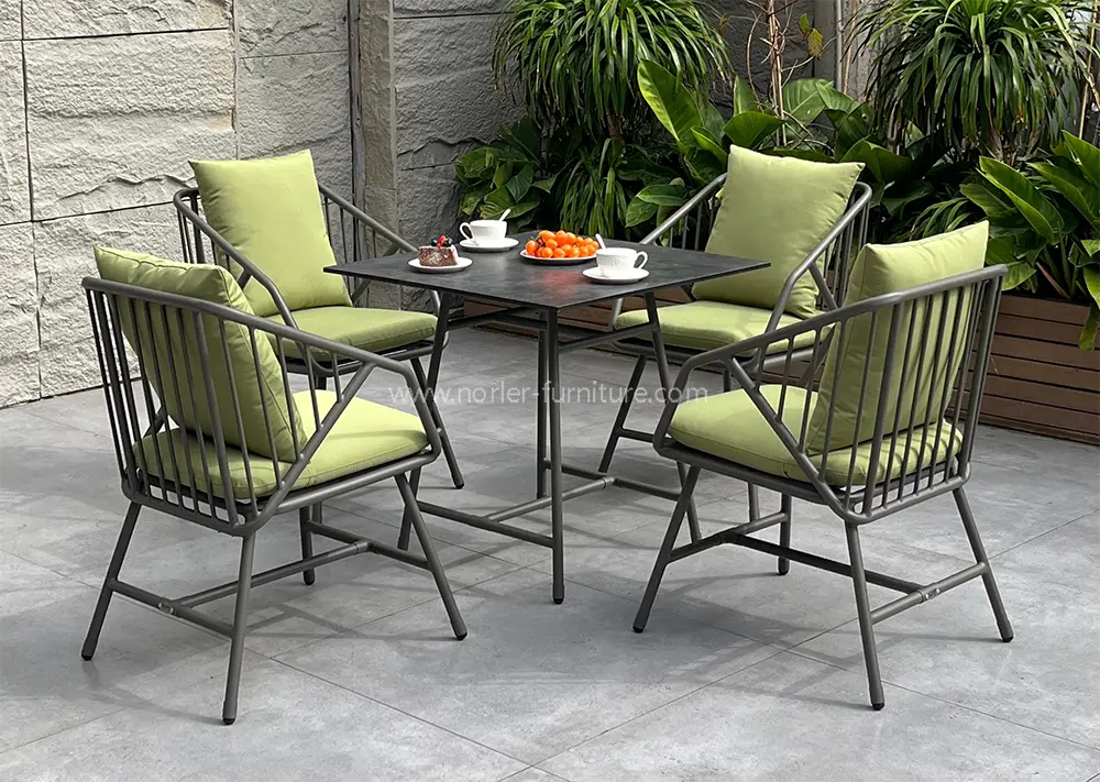High Quality Outdoor Aluminum Frame Green Fabric Dining Set