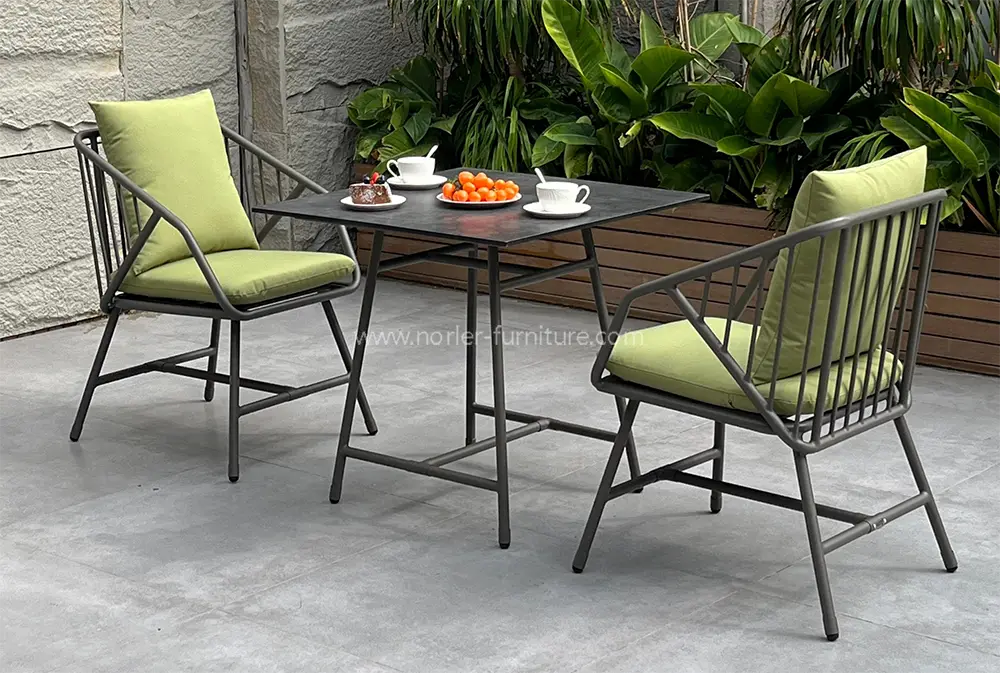 High Quality Outdoor Aluminum Frame Green Fabric Dining Set