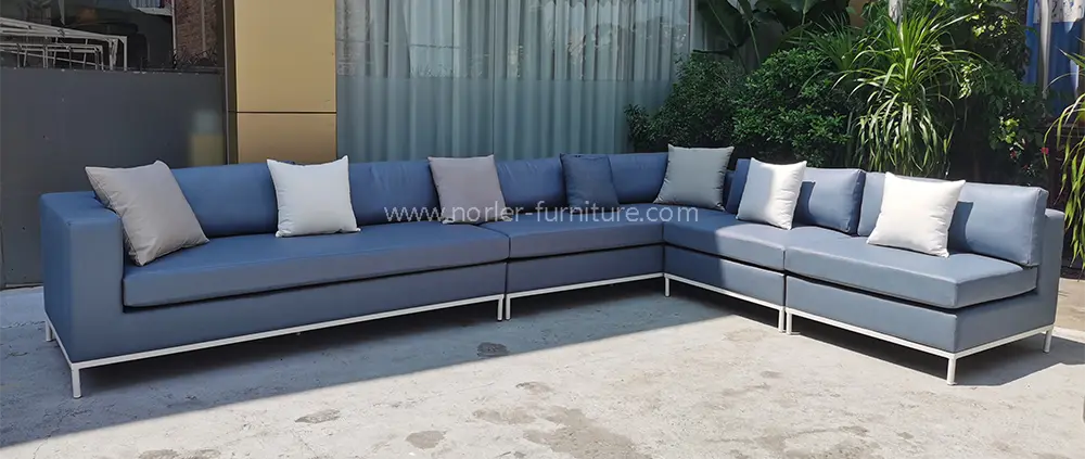 Outdoor Waterproof Blue Leather Aluminum Alloy Frame Sofa