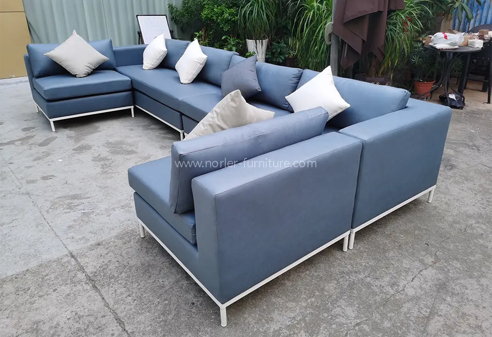 Outdoor Waterproof Blue Leather Aluminum Alloy Frame Sofa