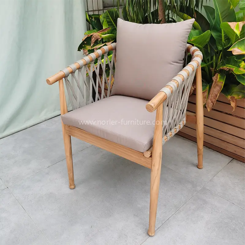 High-End Outdoor Teak Wood Frame Woven Belt Dining Set