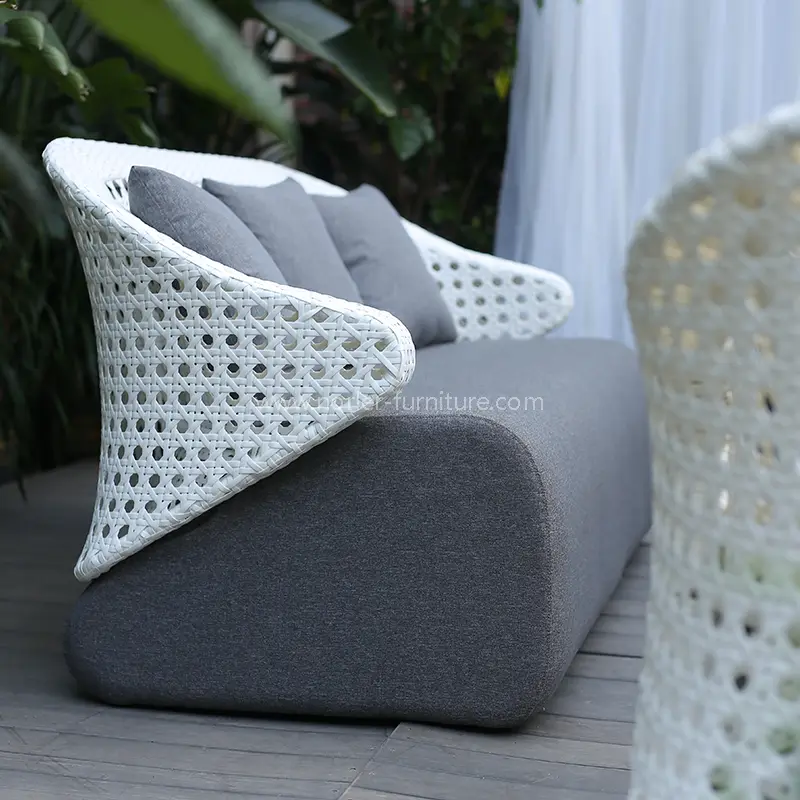 Outdoor Aluminum Frame White Hand Woven Rattan Backrest Sofa
