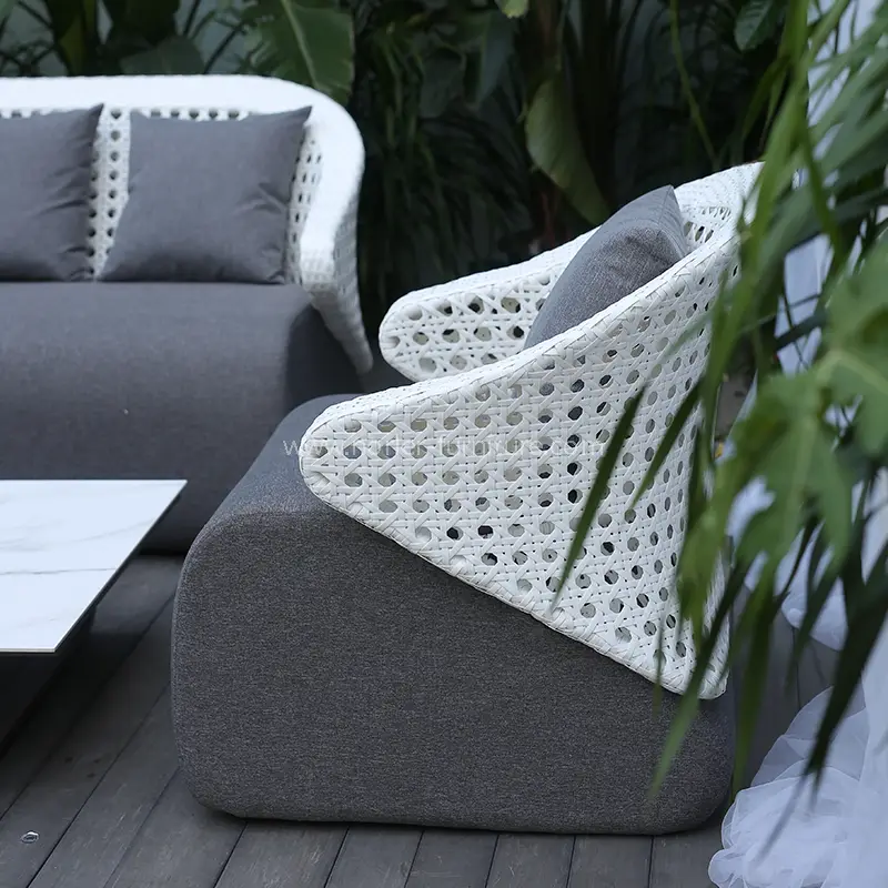Outdoor Aluminum Frame White Hand Woven Rattan Backrest Sofa