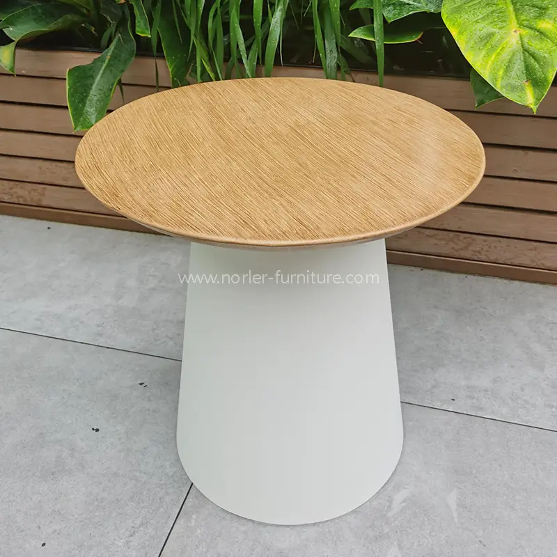 Outdoor Brushed Wood Grain Aluminum Frame Coffee Table