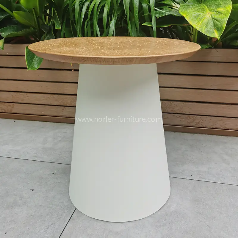 Outdoor Brushed Wood Grain Aluminum Frame Coffee Table