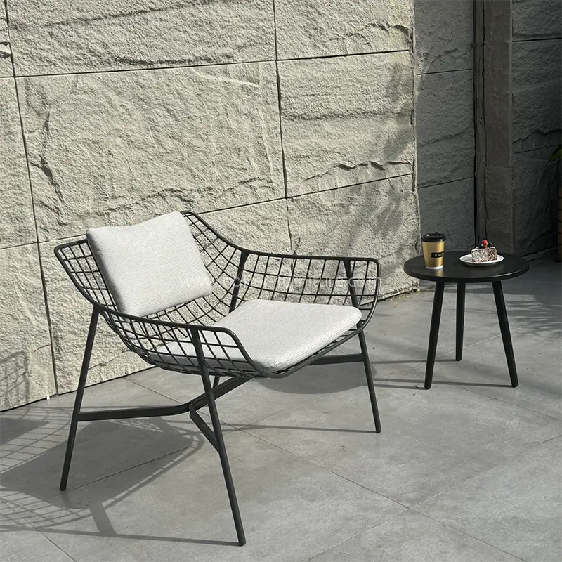 Outdoor Courtyard Black Aluminum Waterproof Cushion Balcony Set