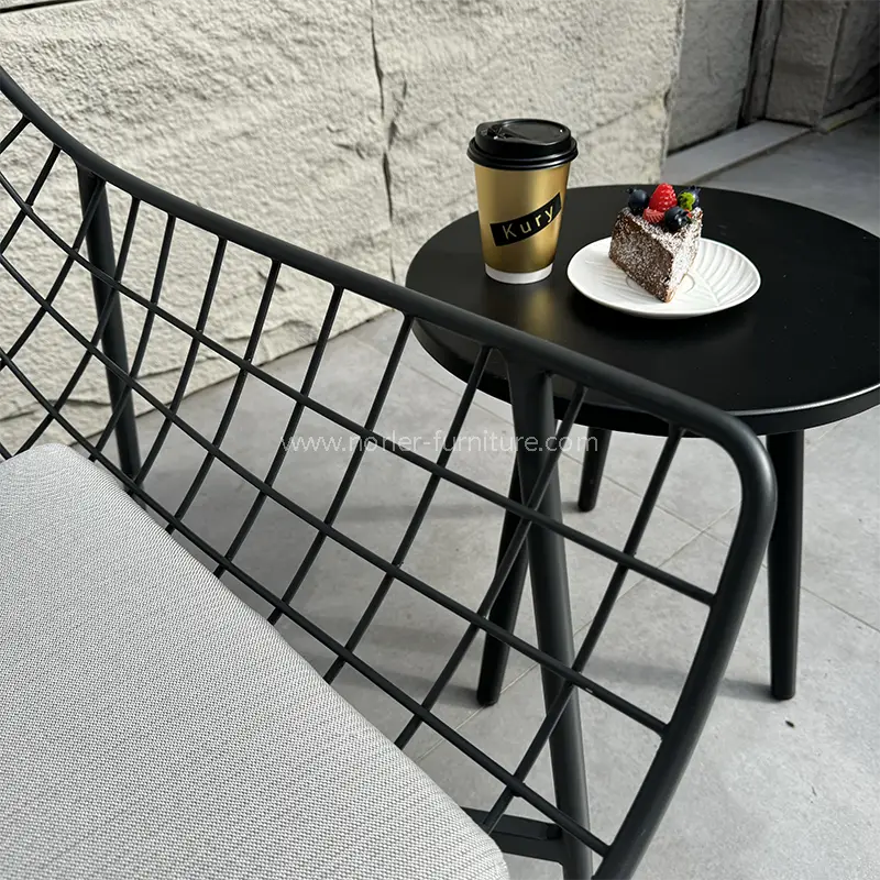 Outdoor Courtyard Black Aluminum Waterproof Cushion Balcony Set