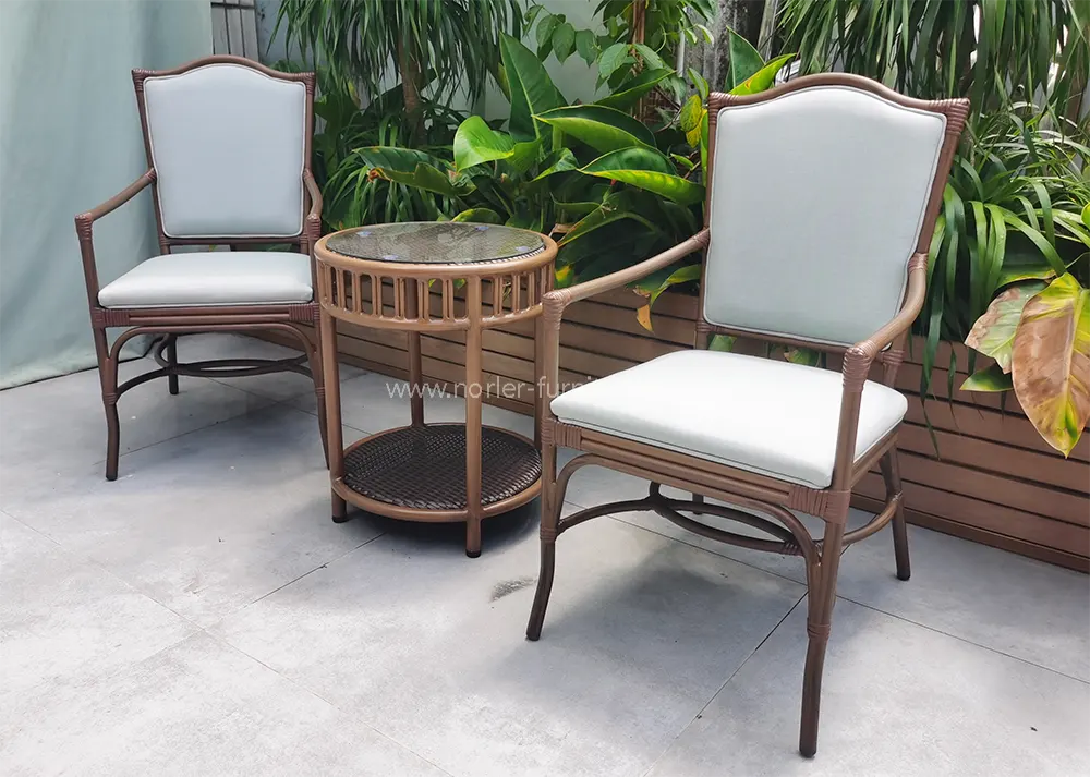 Outdoor Aluminum Wood Grain PE Rattan Balcony Set