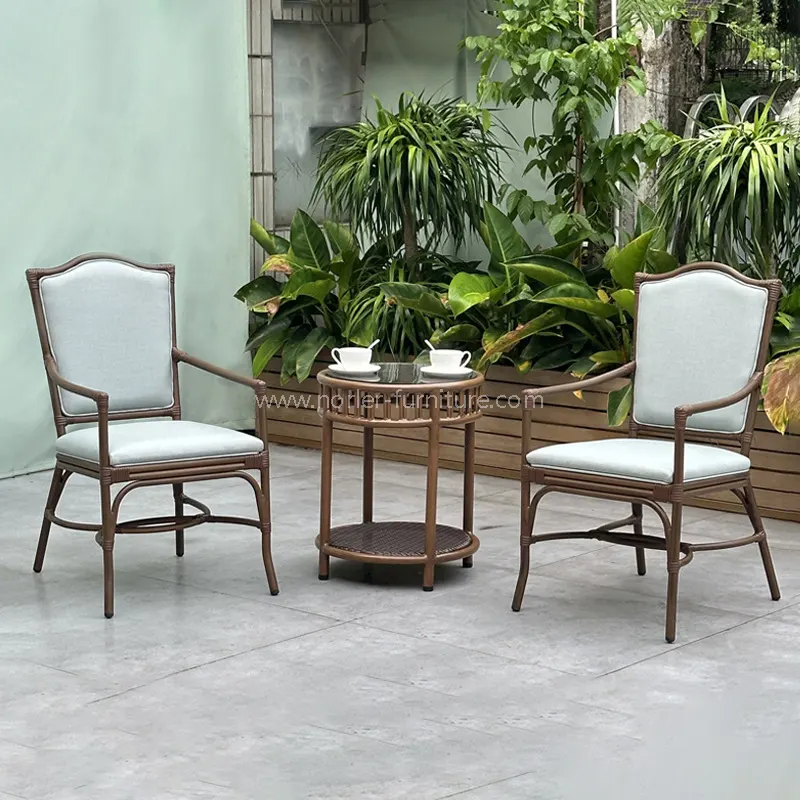 Outdoor Aluminum Wood Grain PE Rattan Balcony Set