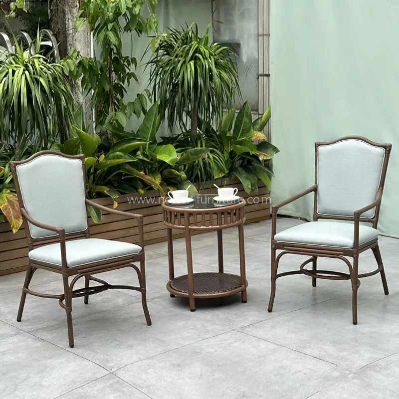 Outdoor Aluminum Wood Grain PE Rattan Balcony Set