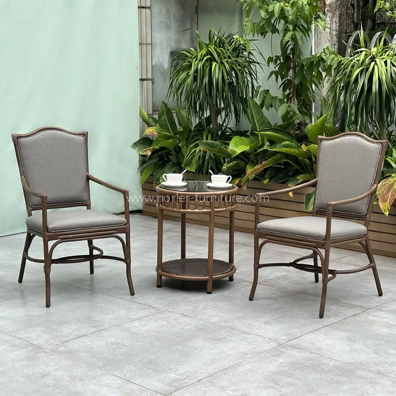 Outdoor Aluminum Wood Grain PE Rattan Balcony Set