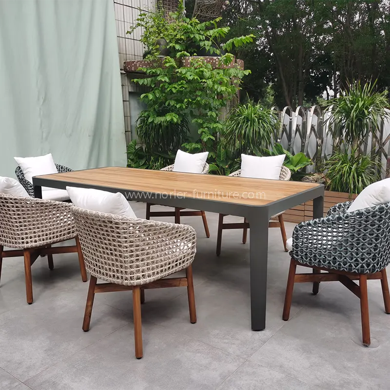 Outdoor teak Aluminium Frame PE rattan Triclinium